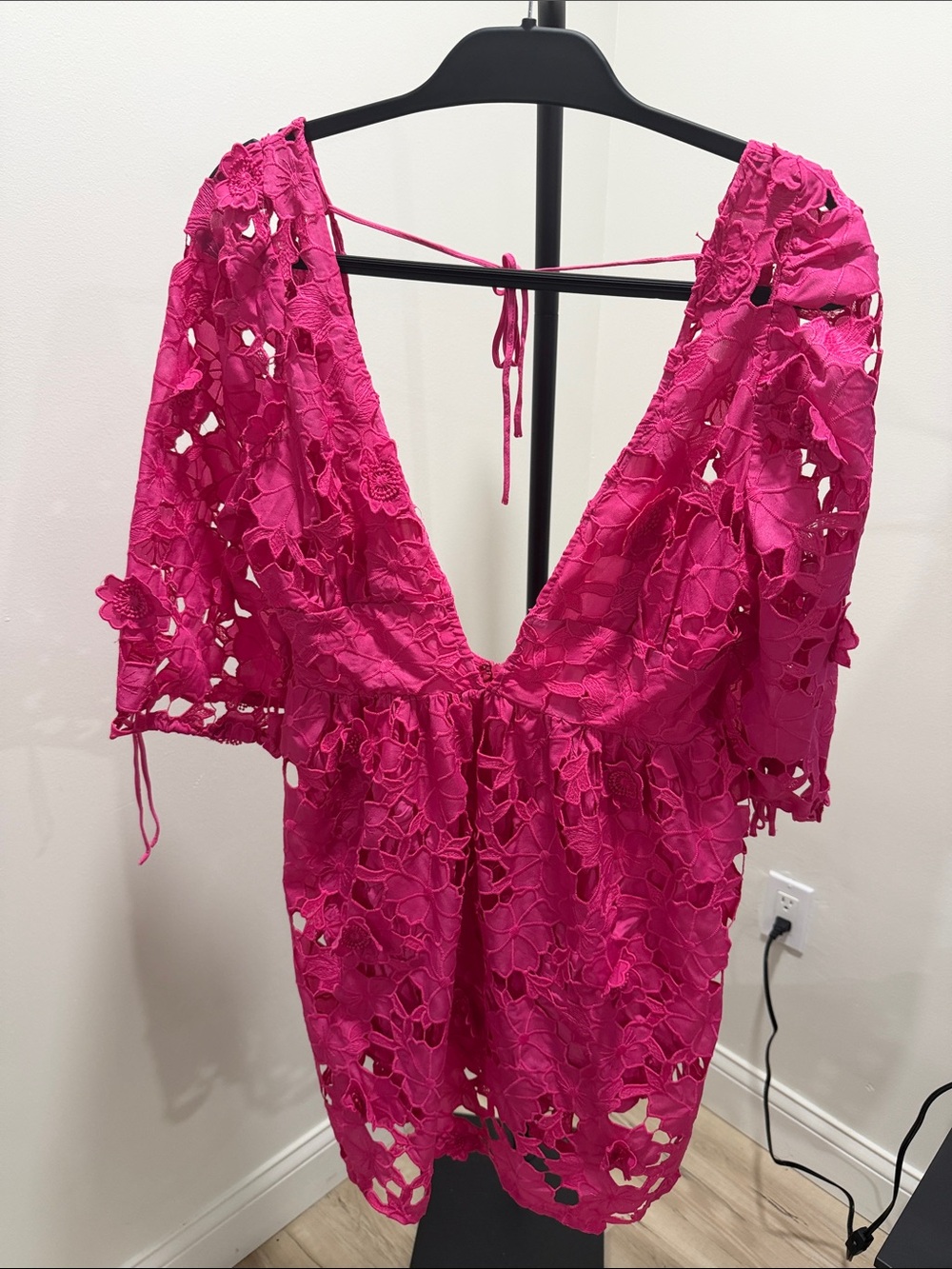 Fuchsia Floral Cutout Lace Mini Dress